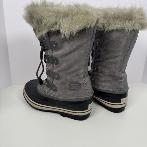 Sorel Boots Girls 5 Gray Black Suede Joan of Arctic Duck Winter Snow Faux Fur - Picture 4 of 5